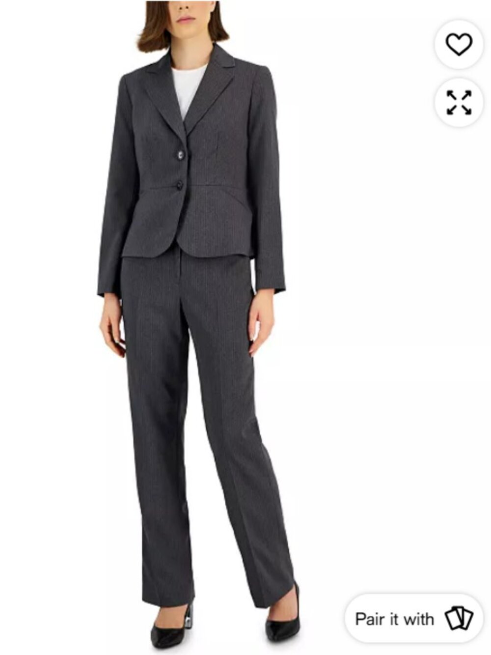 Le Suit Charcoal Grey 2-Piece Pant Suit Blazer & Straight Leg Trousers – Size 16